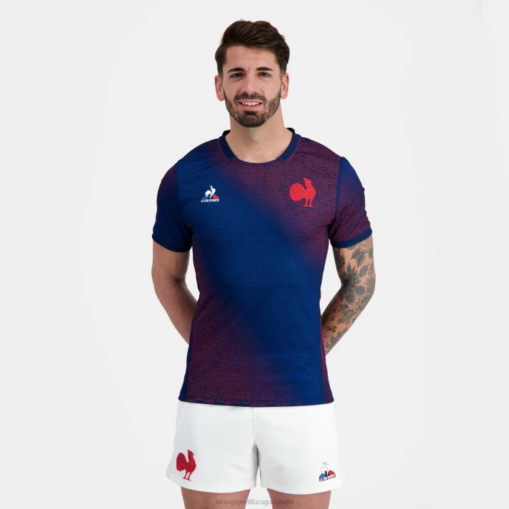 ropa XFVP173 hombres Le Coq Sportif camiseta prepartido - xv de france azul