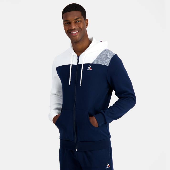 ropa XFVP22 hombres Le Coq Sportif sudadera con capucha y cremallera azul
