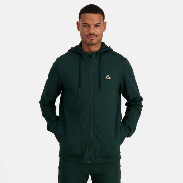 ropa XFVP462 hombres Le Coq Sportif sudadera con capucha y cremallera verde