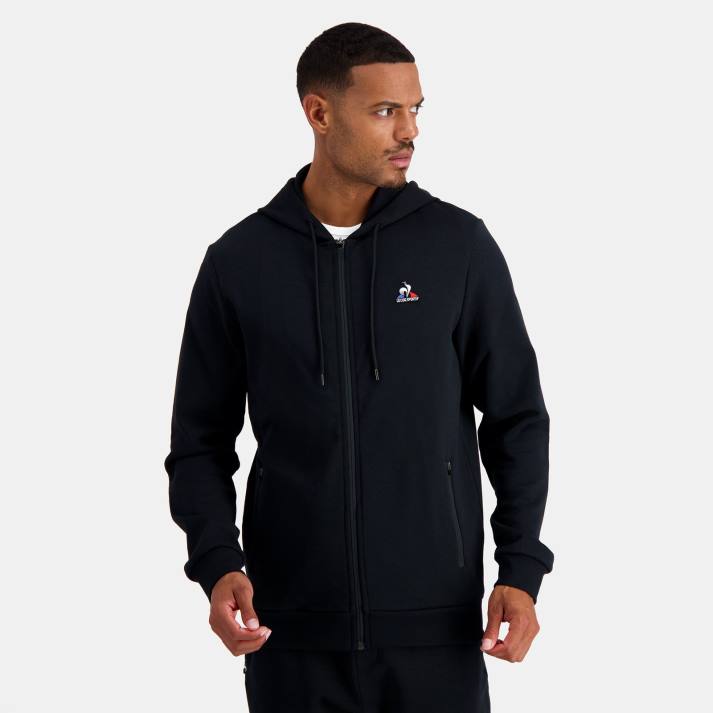 ropa XFVP48 hombres Le Coq Sportif sudadera con capucha y cremallera negra