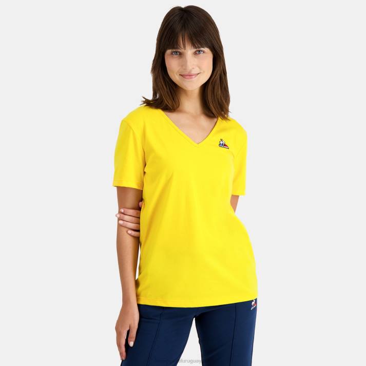 ropa XFVP594 mujer Le Coq Sportif camiseta amarilla