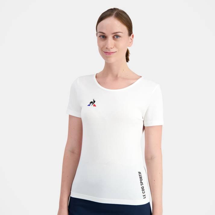 ropa XFVP608 mujer Le Coq Sportif camiseta blanca